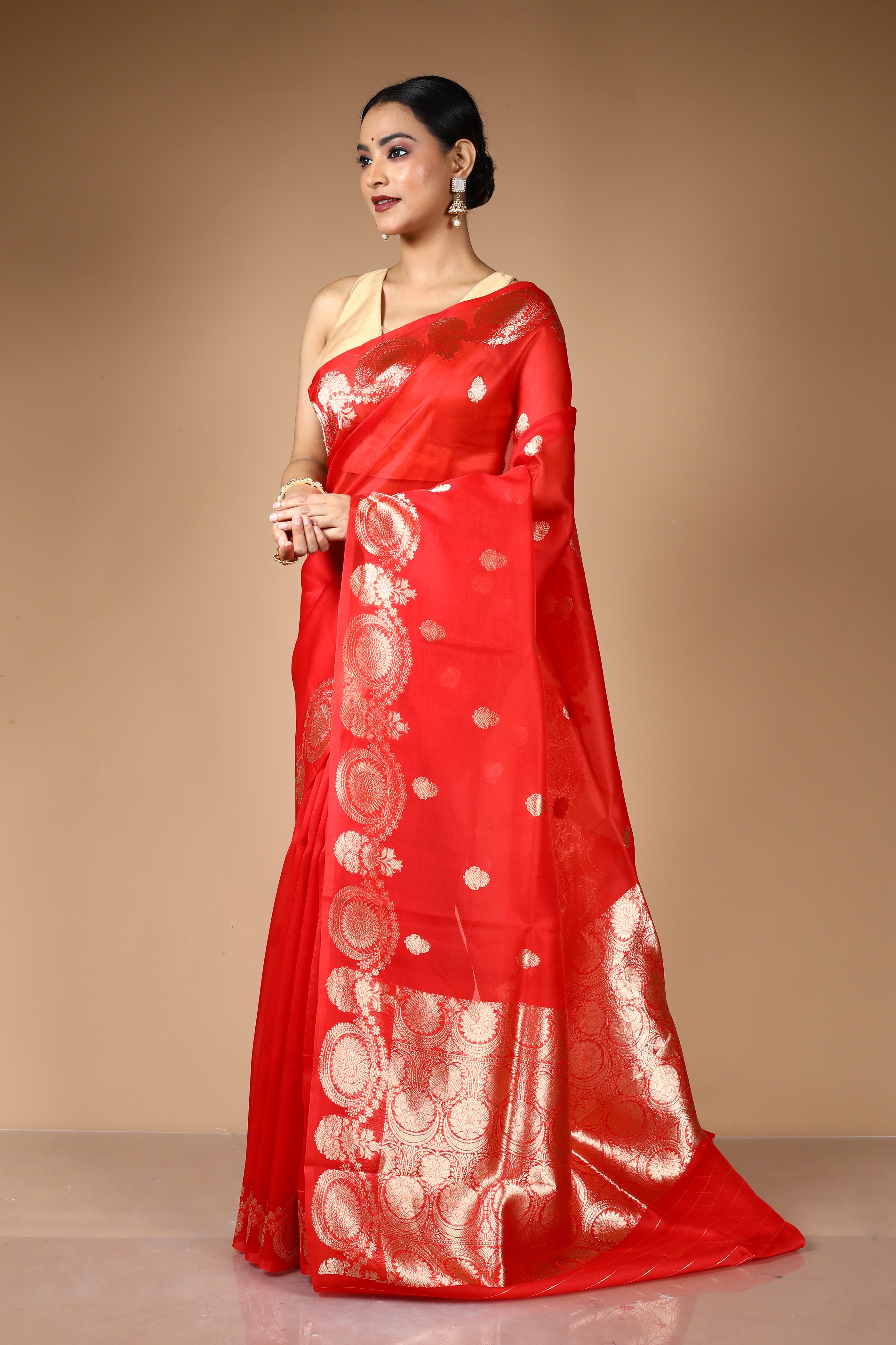 Red Pure Kora Silk Saree
