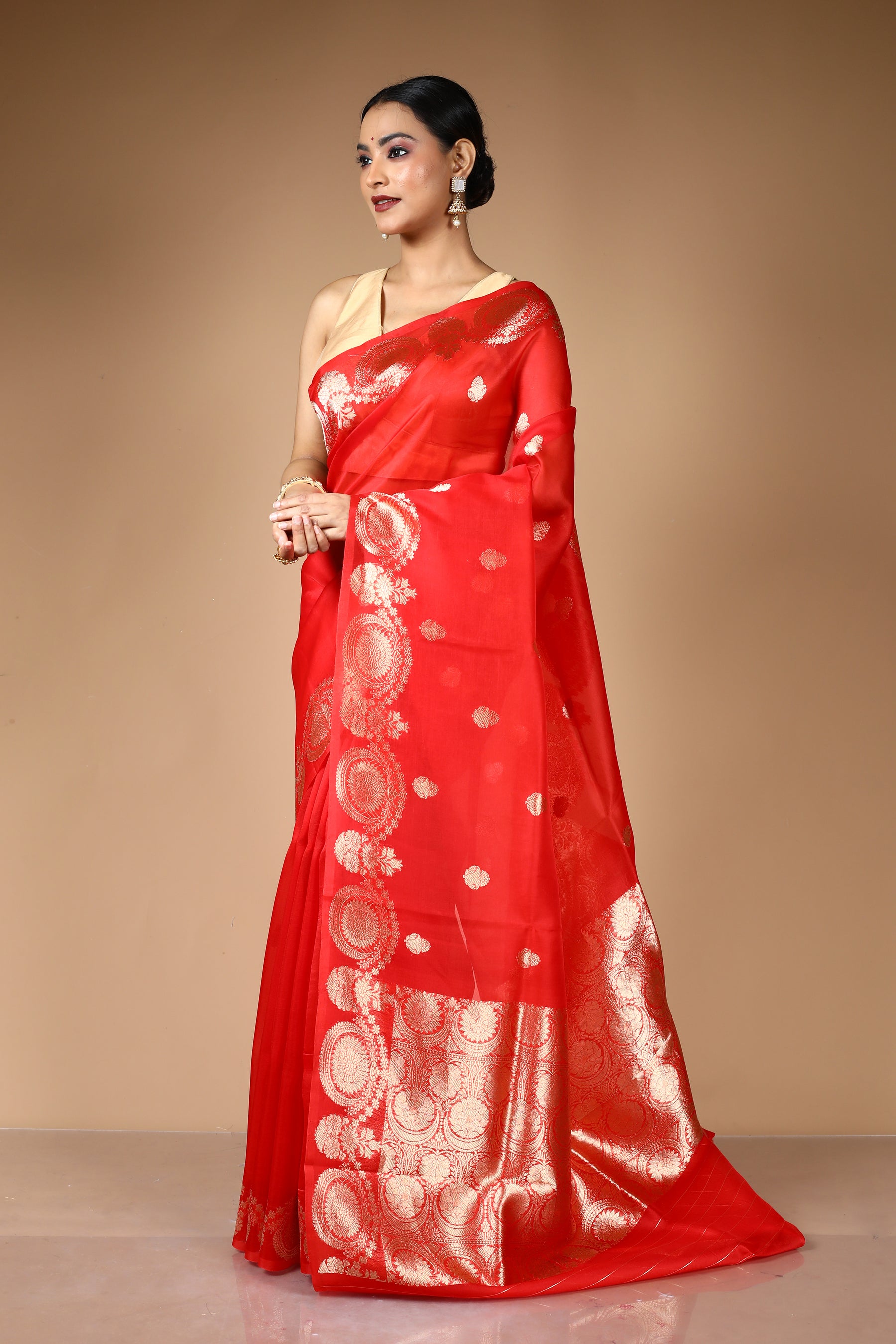 Red Pure Kora Silk Saree