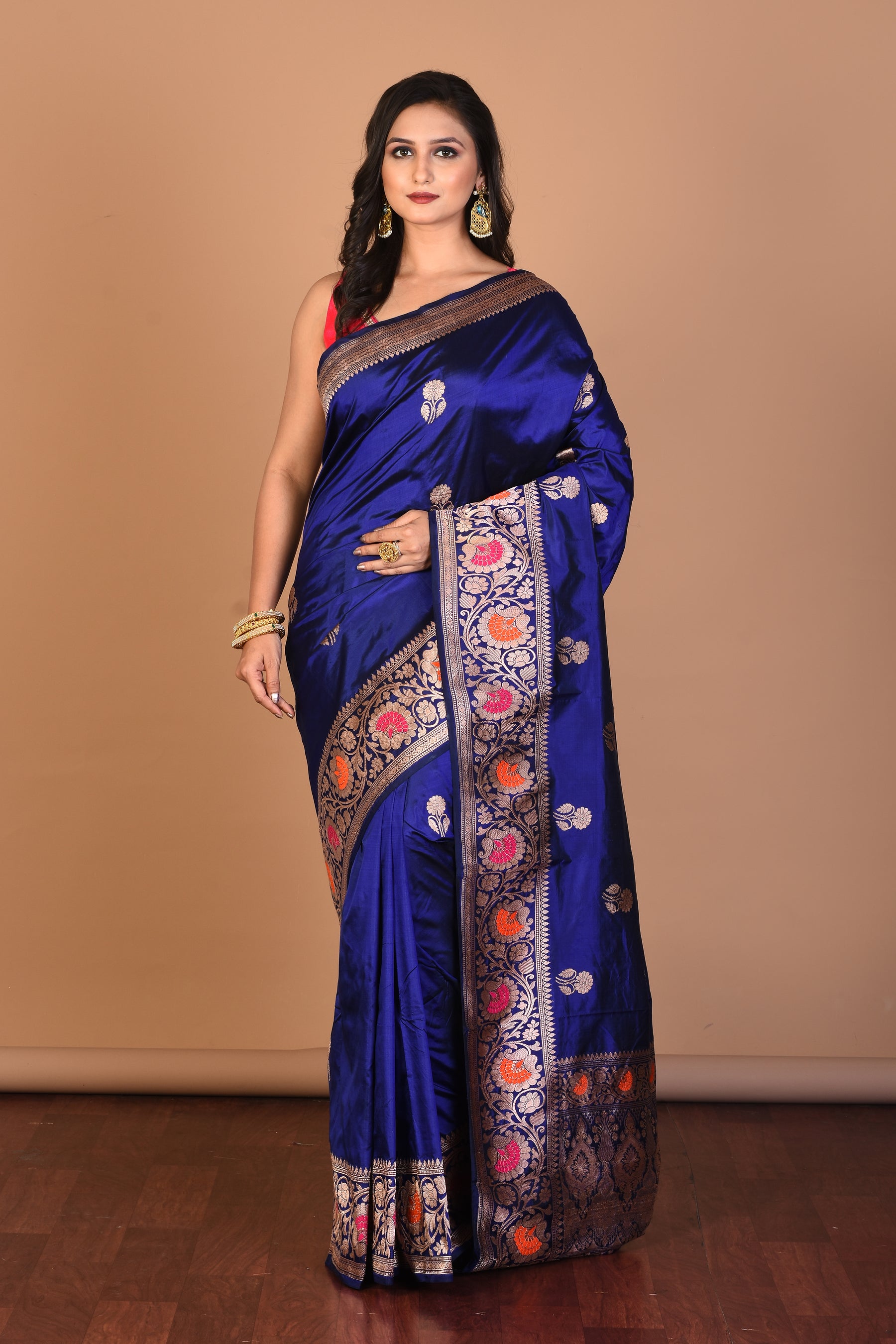 Blue Pure Katan Silk Saree with Blouse Piece - Keya Seth Exclusive