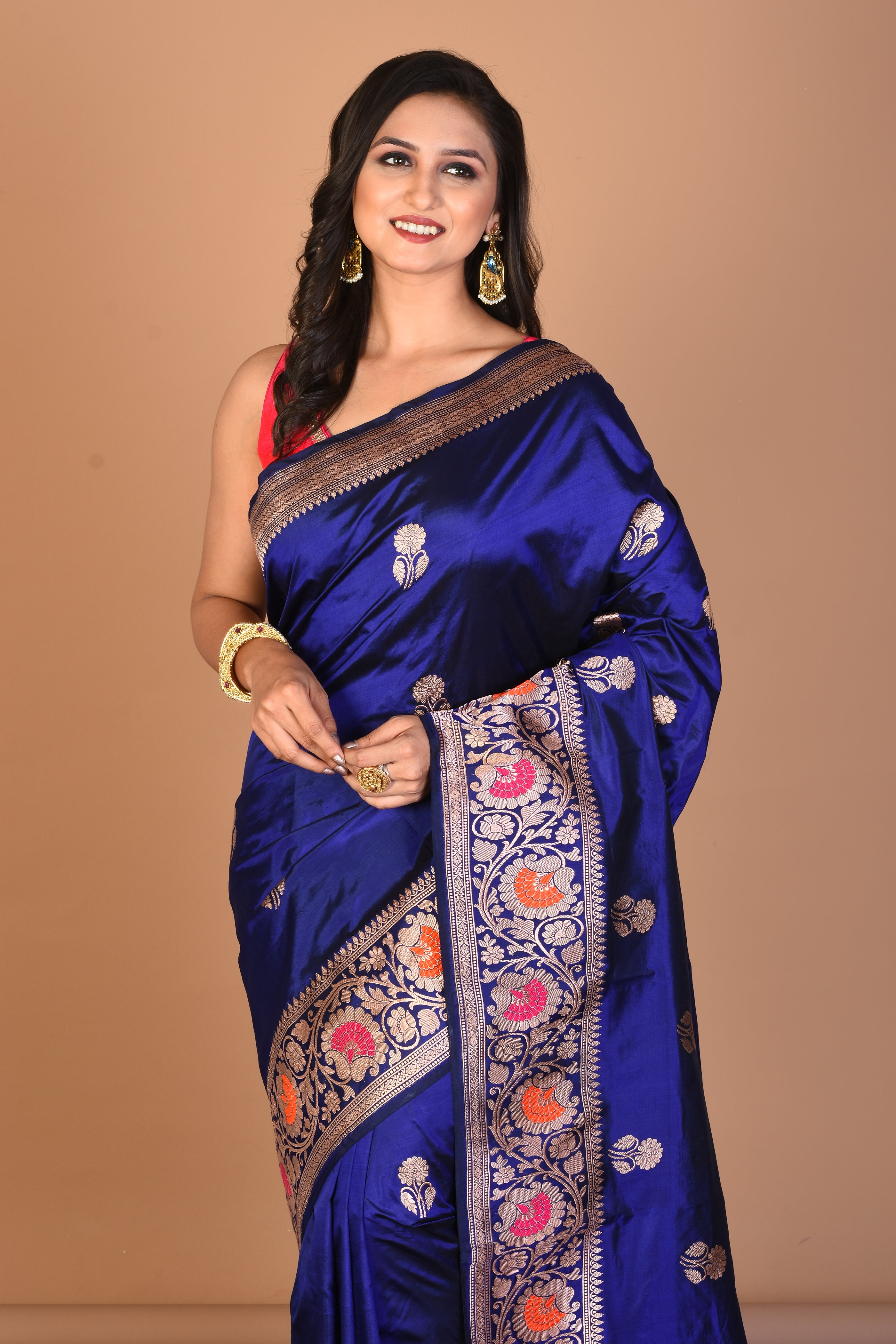 Blue Pure Katan Silk Saree with Blouse Piece - Keya Seth Exclusive