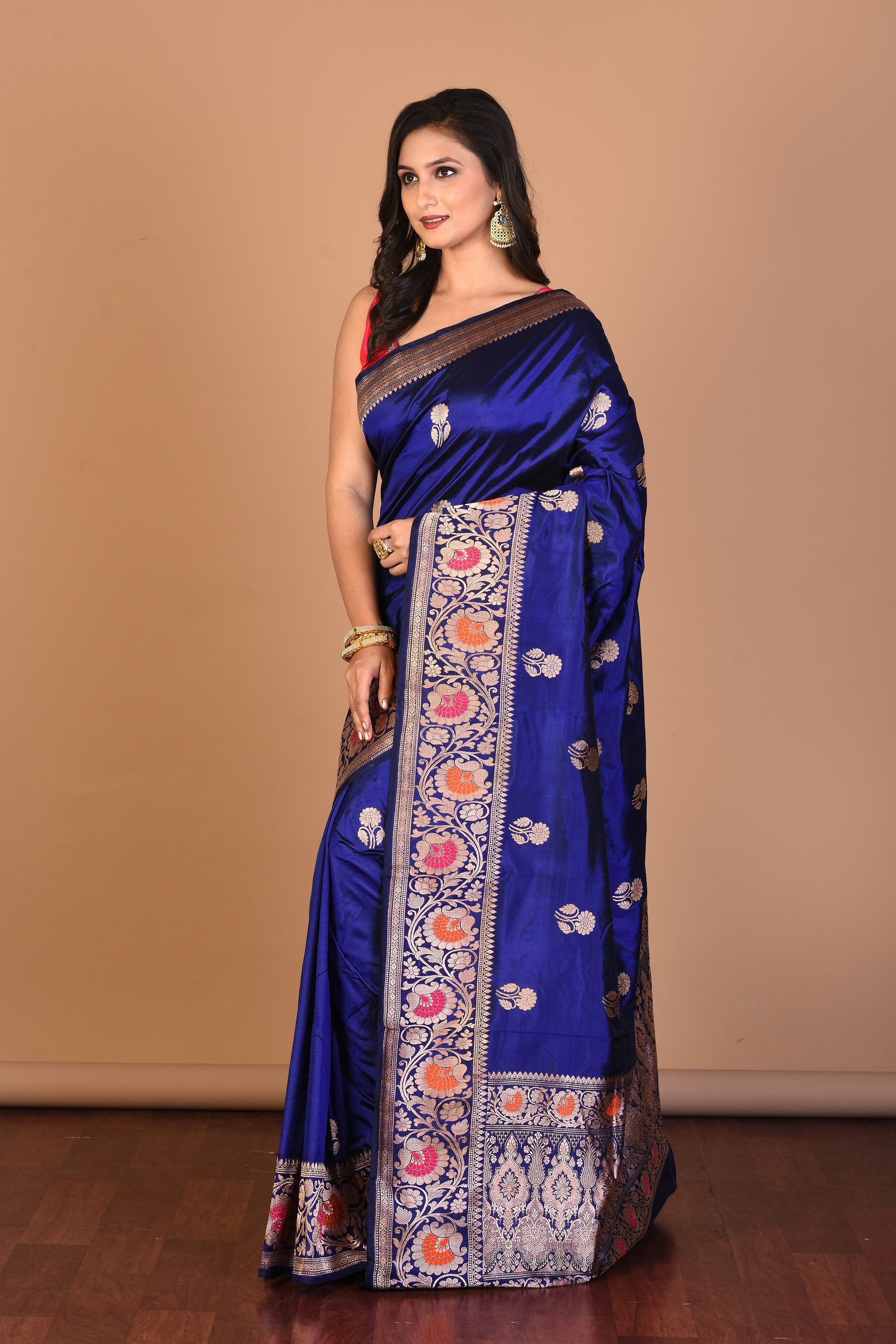 Blue Pure Katan Silk Saree with Blouse Piece - Keya Seth Exclusive