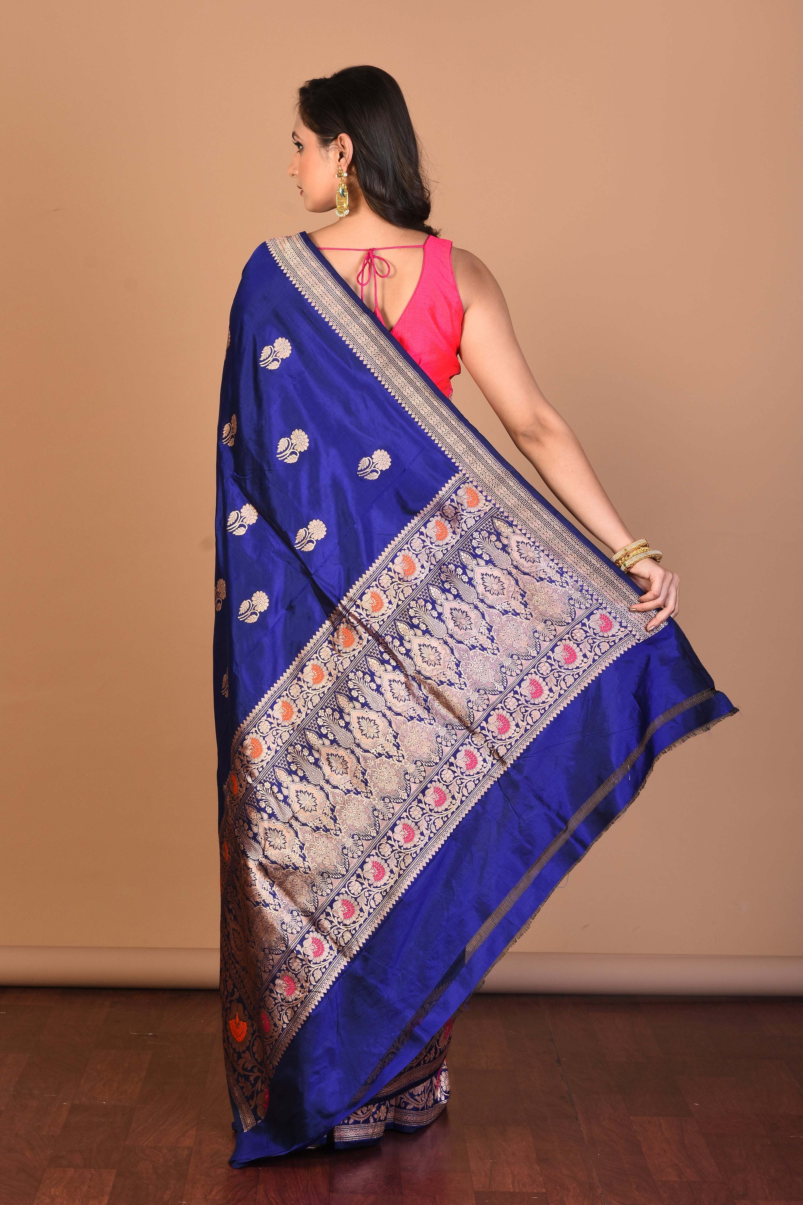 Blue Pure Katan Silk Saree with Blouse Piece - Keya Seth Exclusive