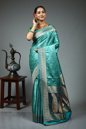 Sea Green Blended Mashru Silk Saree