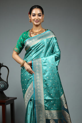 Sea Green Blended Mashru Silk Saree