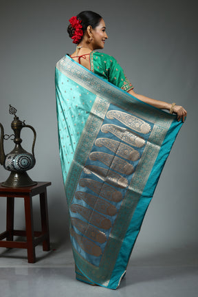 Sea Green Blended Mashru Silk Saree