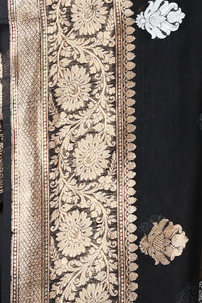 Black Pure Kora Silk Saree