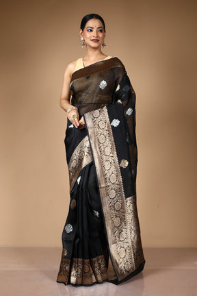 Black Pure Kora Silk Saree