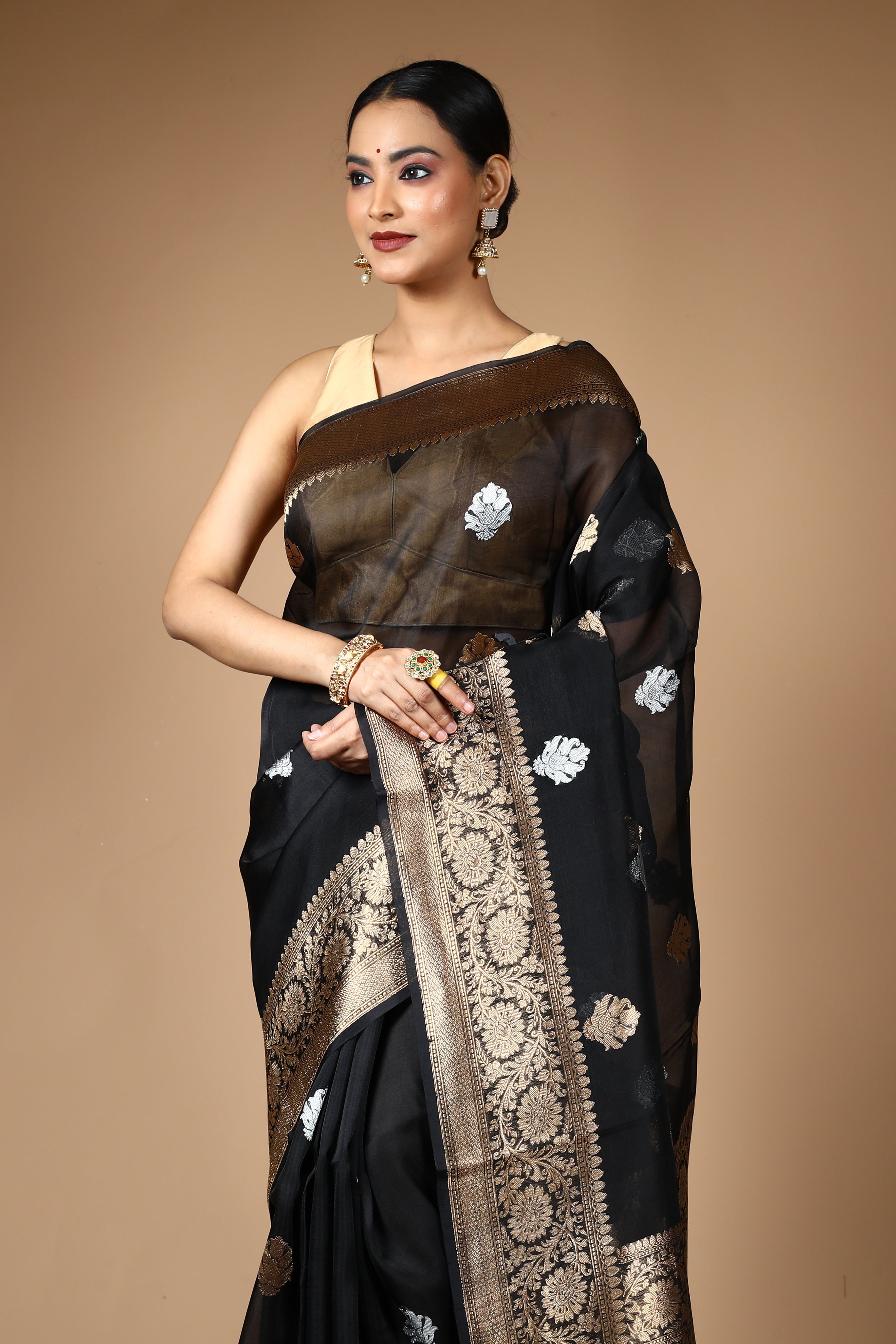Black Pure Kora Silk Saree