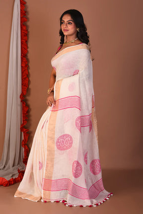 White Blended Linen Saree - Keya Seth Exclusive