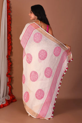 White Blended Linen Saree - Keya Seth Exclusive