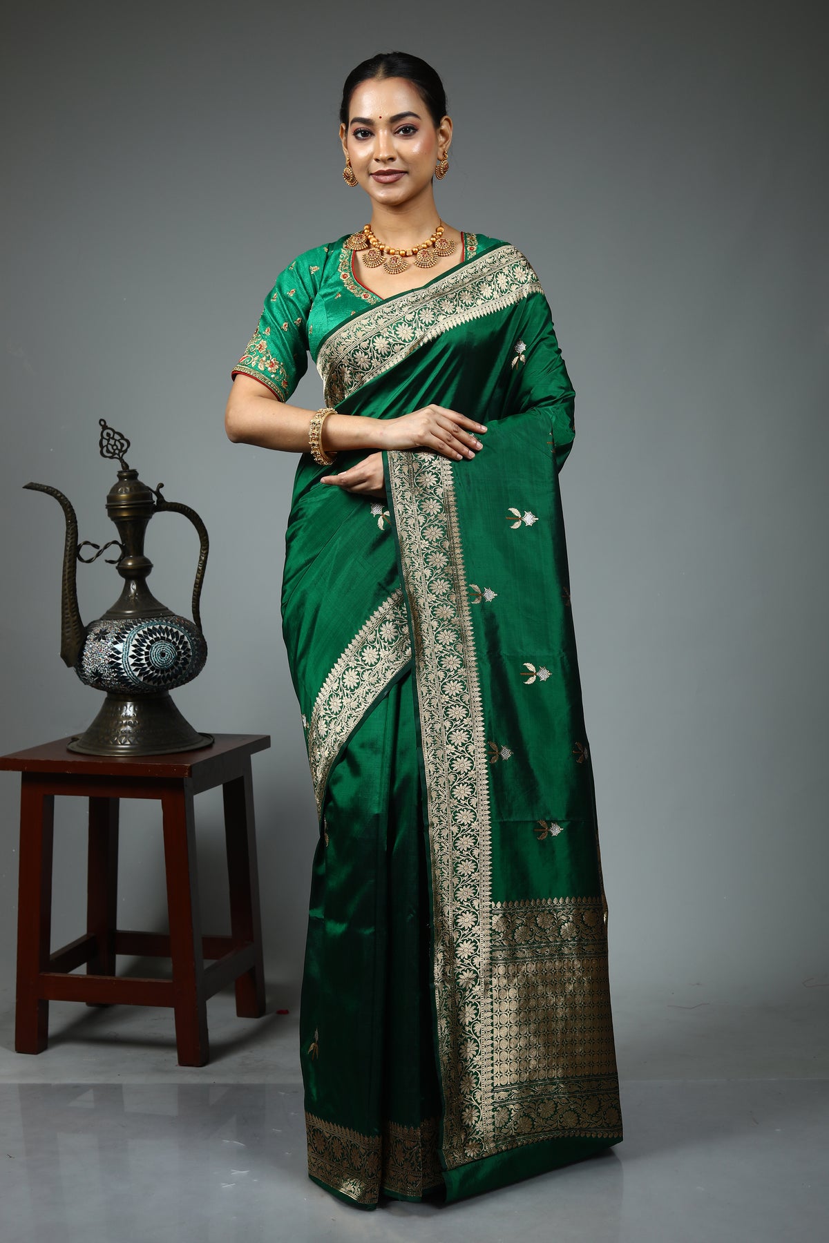 Bottle Green Pure Katan Saree