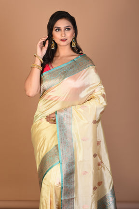 Off-white Pure Katan Silk Saree with Blouse Piece - Keya Seth Exclusive