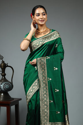 Bottle Green Pure Katan Saree