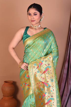 Sea Green Blended Paithani Saree with Golden Zari - Keya Seth Exclusive