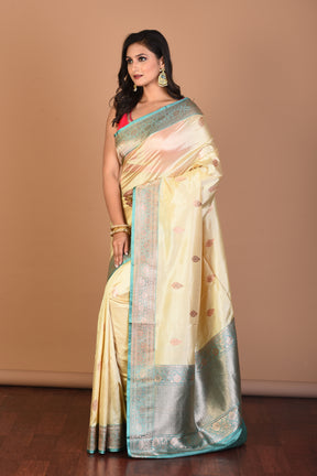 Off-white Pure Katan Silk Saree with Blouse Piece - Keya Seth Exclusive