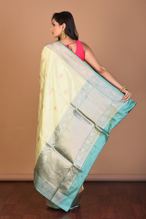 Off-white Pure Katan Silk Saree with Blouse Piece - Keya Seth Exclusive