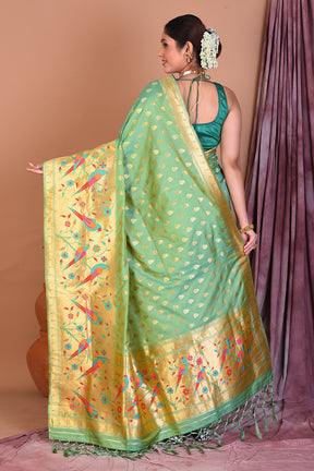 Sea Green Blended Paithani Saree with Golden Zari - Keya Seth Exclusive