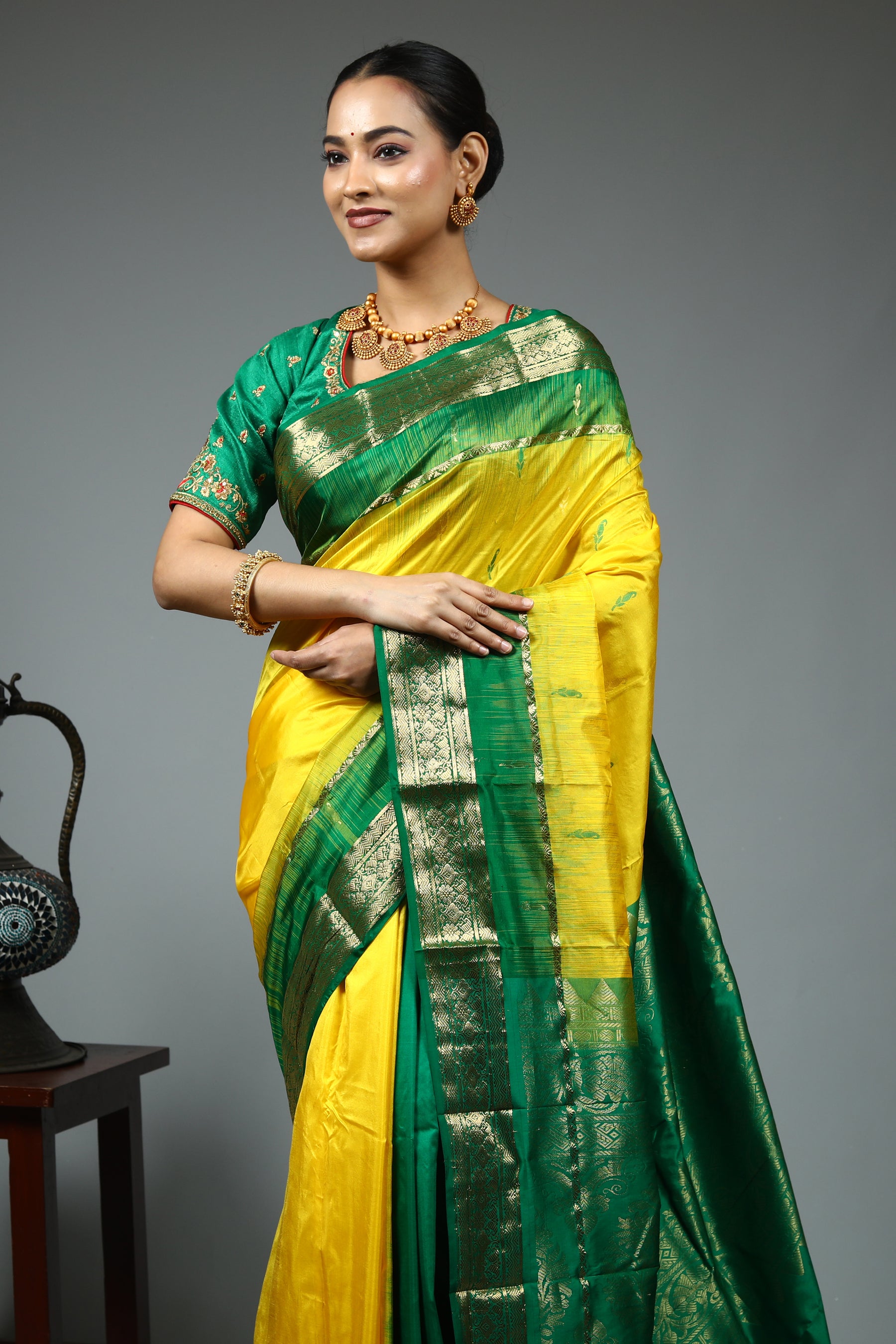 Yellow Pure Kanjivaram Silk Saree