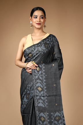 Black Pure Tussar Saree