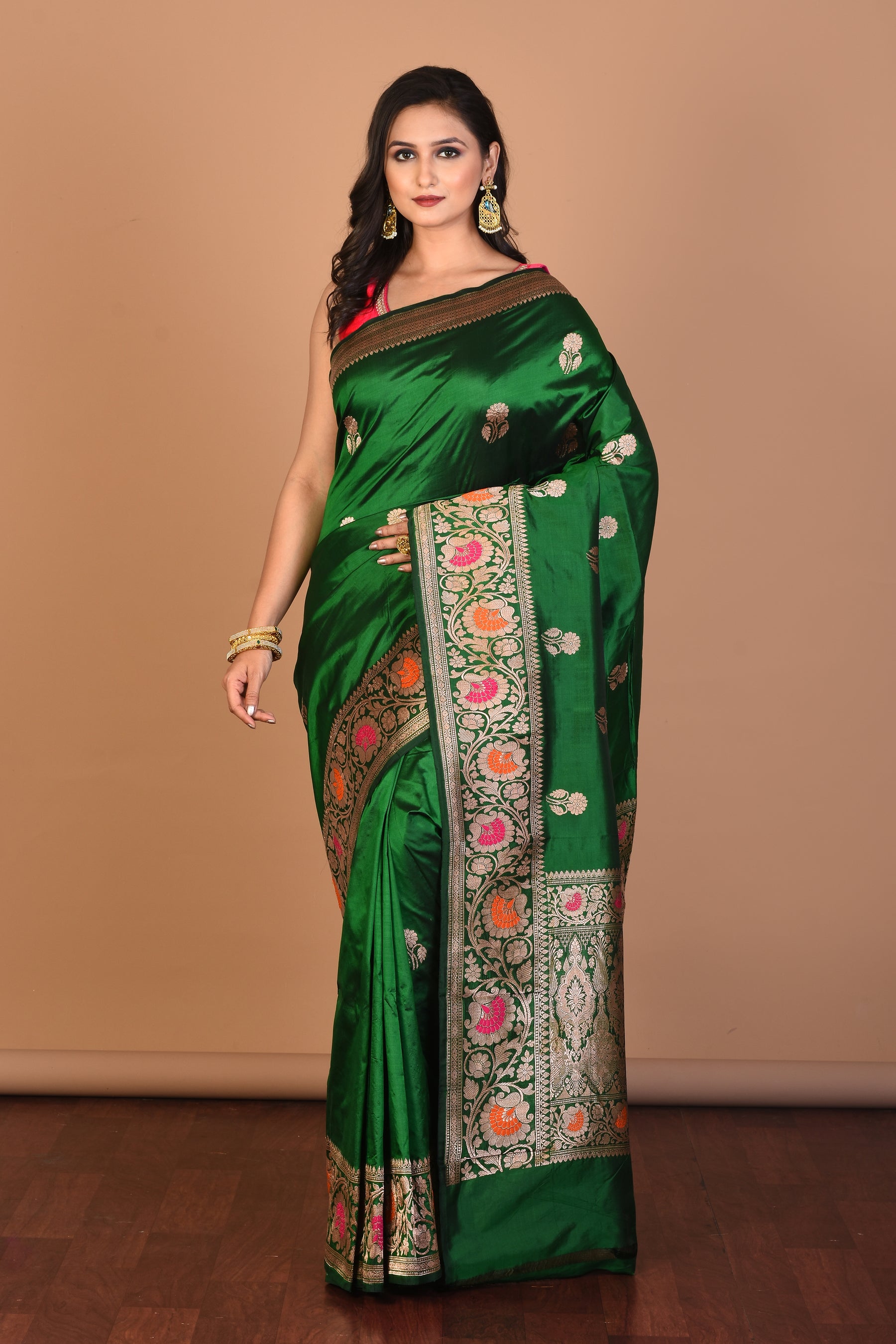 Green Pure Katan Silk Saree with Blouse Piece - Keya Seth Exclusive