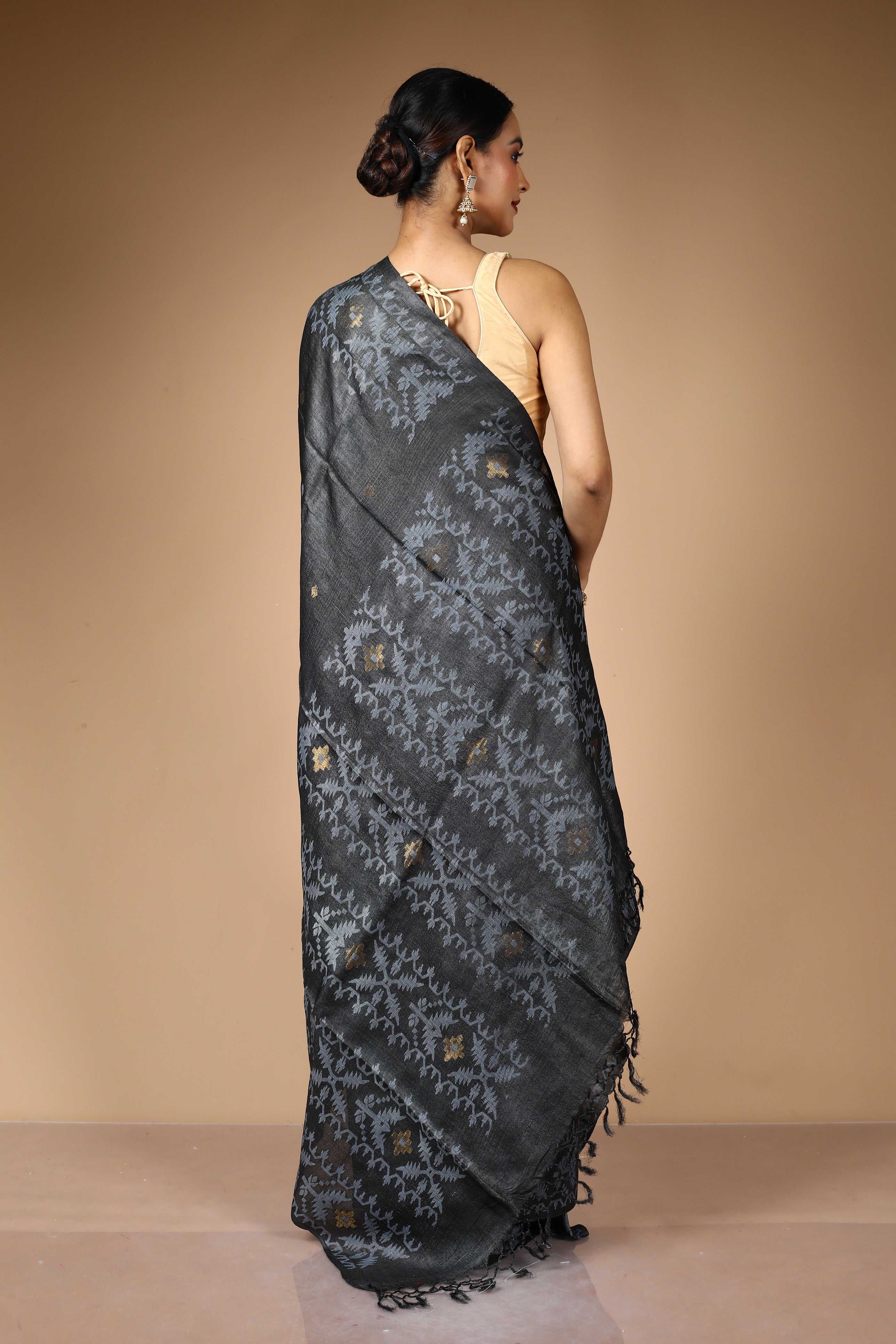 Black Pure Tussar Saree