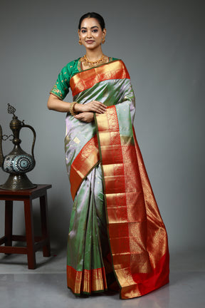 Grey Dual Tone Pure Kanjivaram Saree