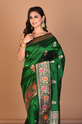 Green Pure Katan Silk Saree with Blouse Piece - Keya Seth Exclusive