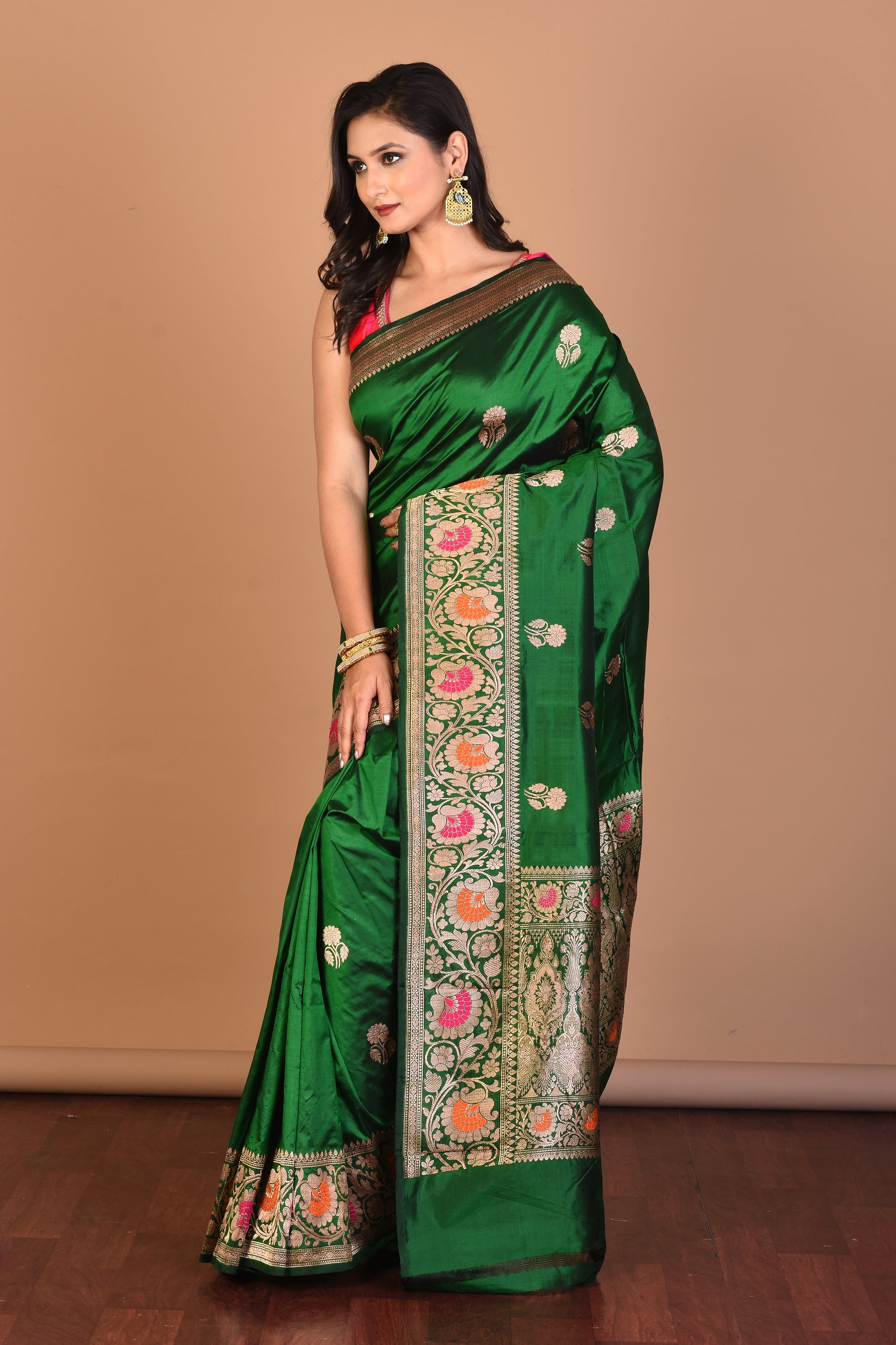 Green Pure Katan Silk Saree with Blouse Piece - Keya Seth Exclusive