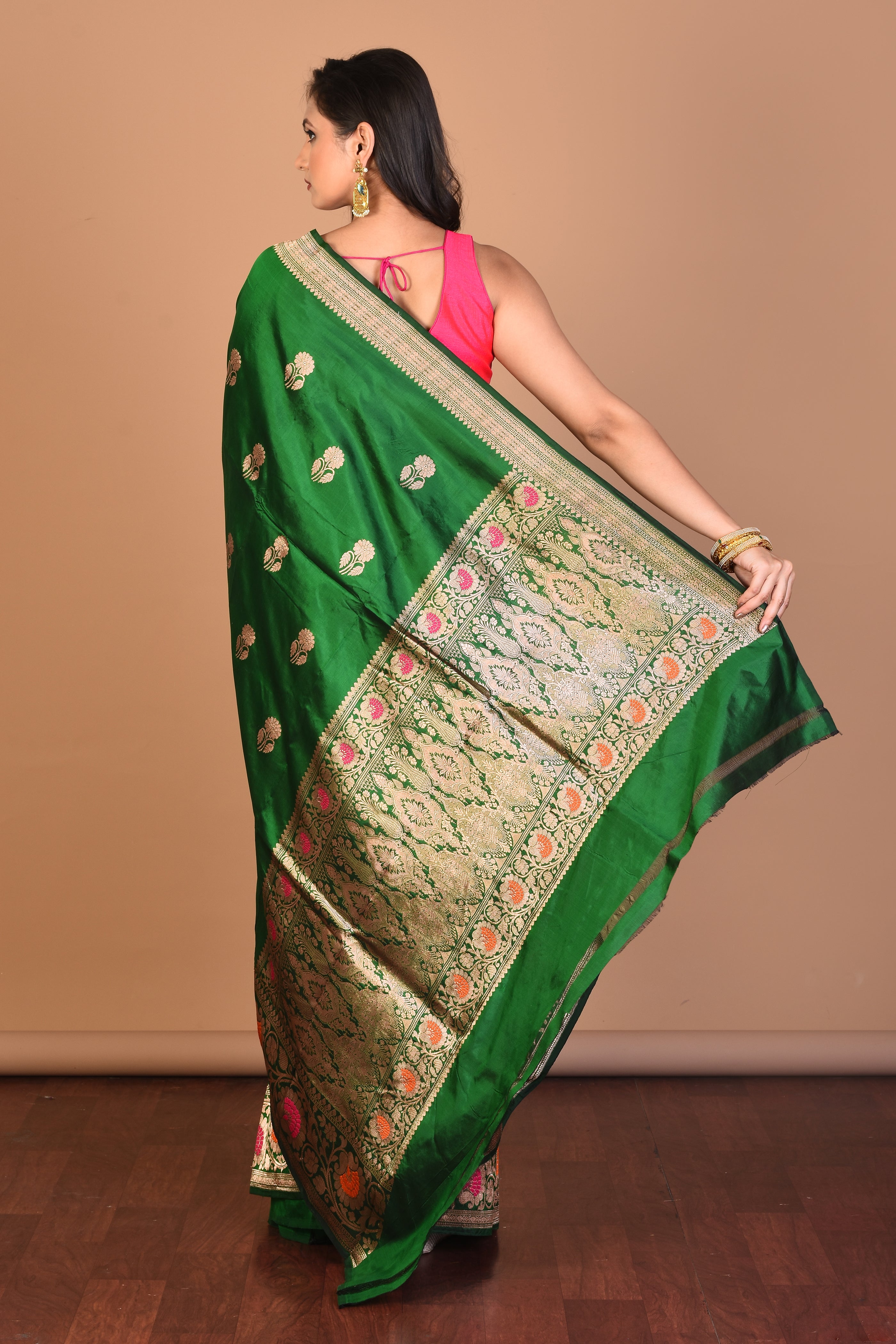 Green Pure Katan Silk Saree with Blouse Piece - Keya Seth Exclusive