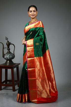 Bottle Green Pure Kanjivaram Silk Saree