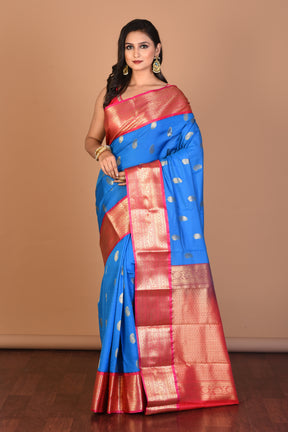 Firoza Blue Semi Katan Saree with Blouse Piece - Keya Seth Exclusive