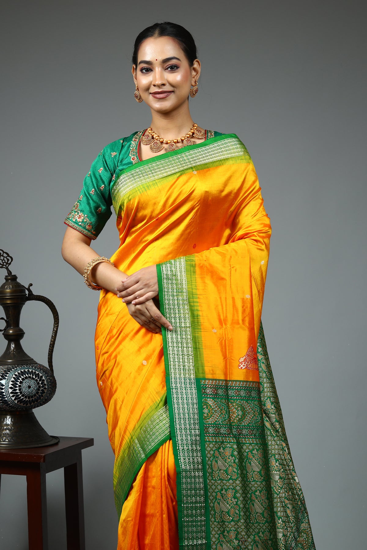 Mustard Pure Bomkai Saree