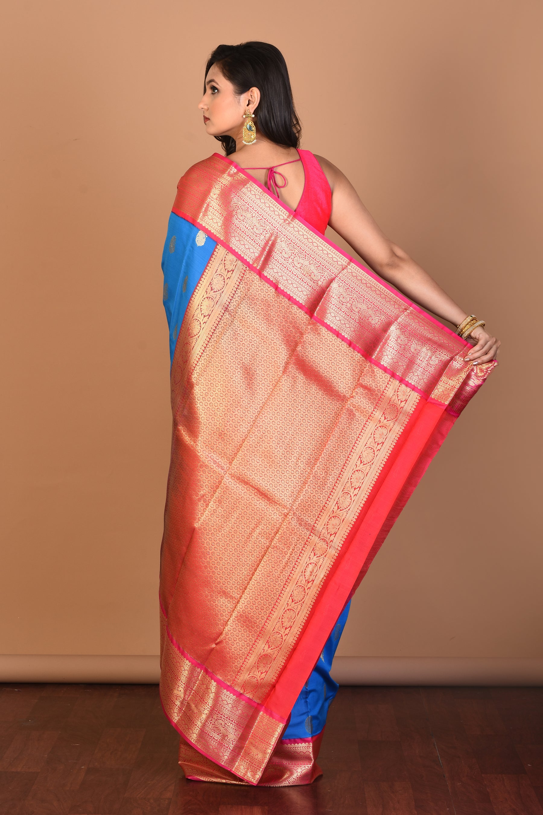 Firoza Blue Semi Katan Saree with Blouse Piece - Keya Seth Exclusive