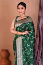 Load image into Gallery viewer, Green Pure Katan Saree with Golden Zari - Keya Seth Exclusive
