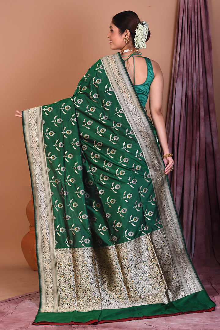 Green Pure Katan Saree with Golden Zari - Keya Seth Exclusive