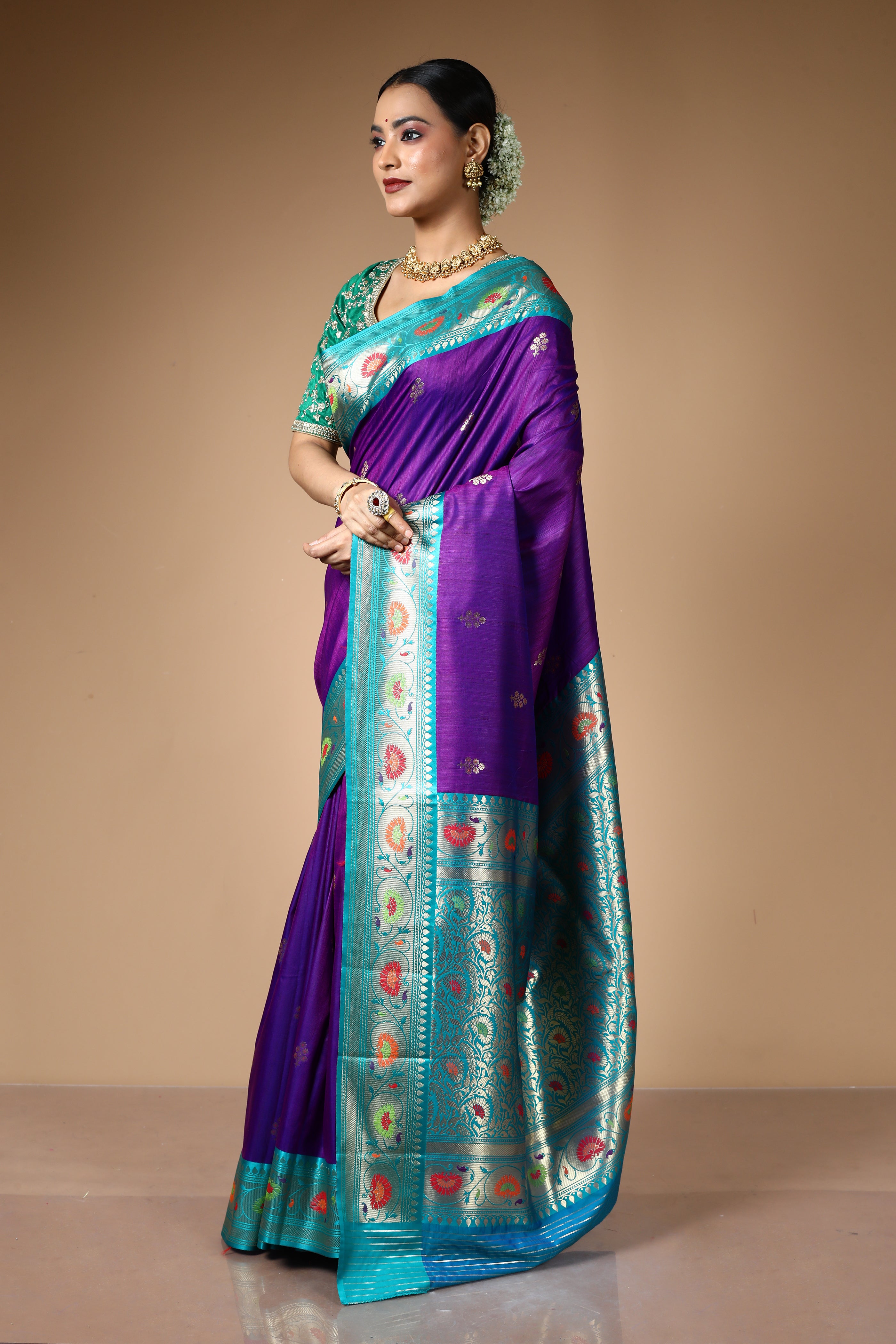 Purple Blended Art Silk Saree