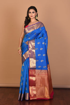 Firoza Blue Blended Kanjivaram Silk Saree with Blouse Piece - Keya Seth Exclusive