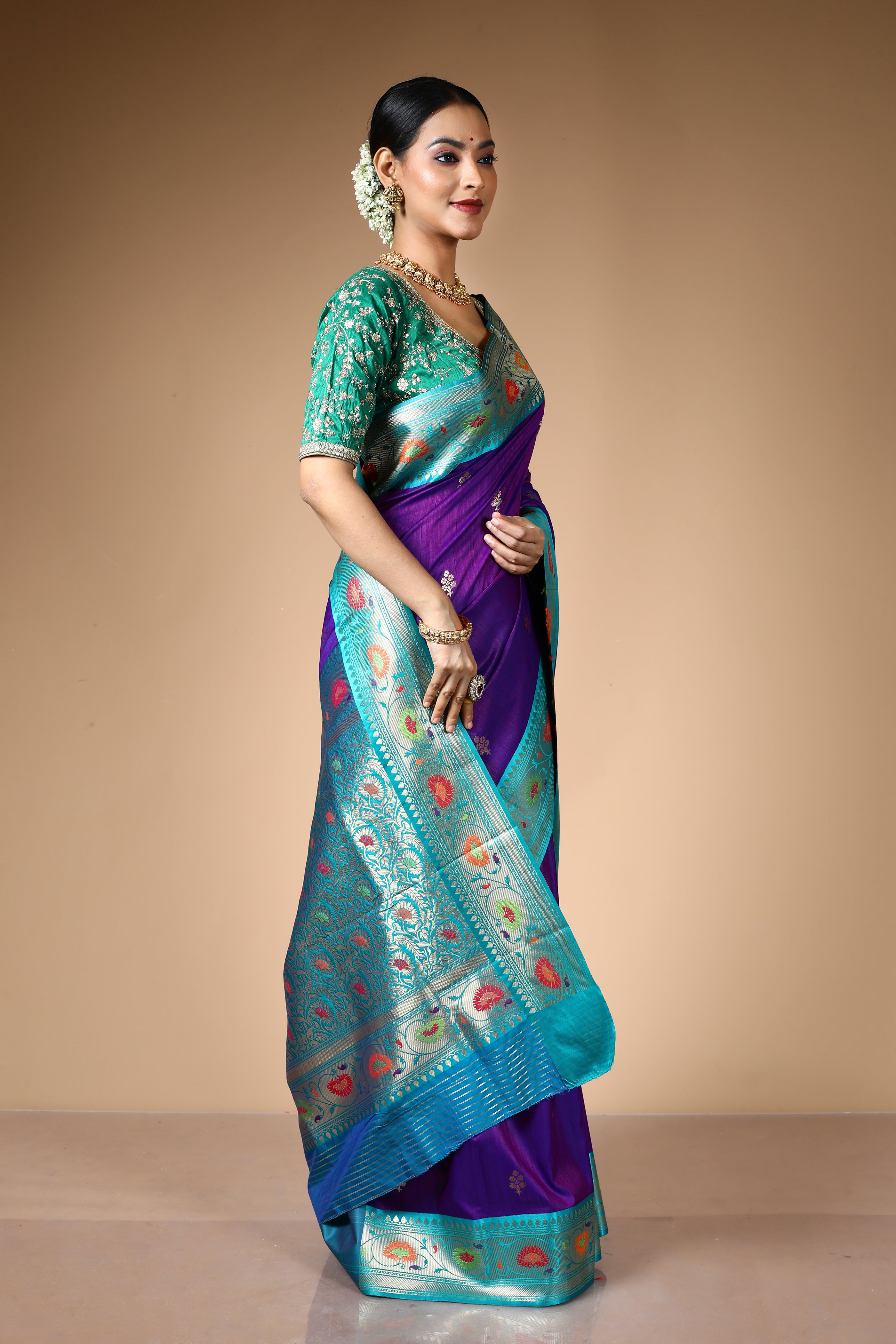 Purple Blended Art Silk Saree