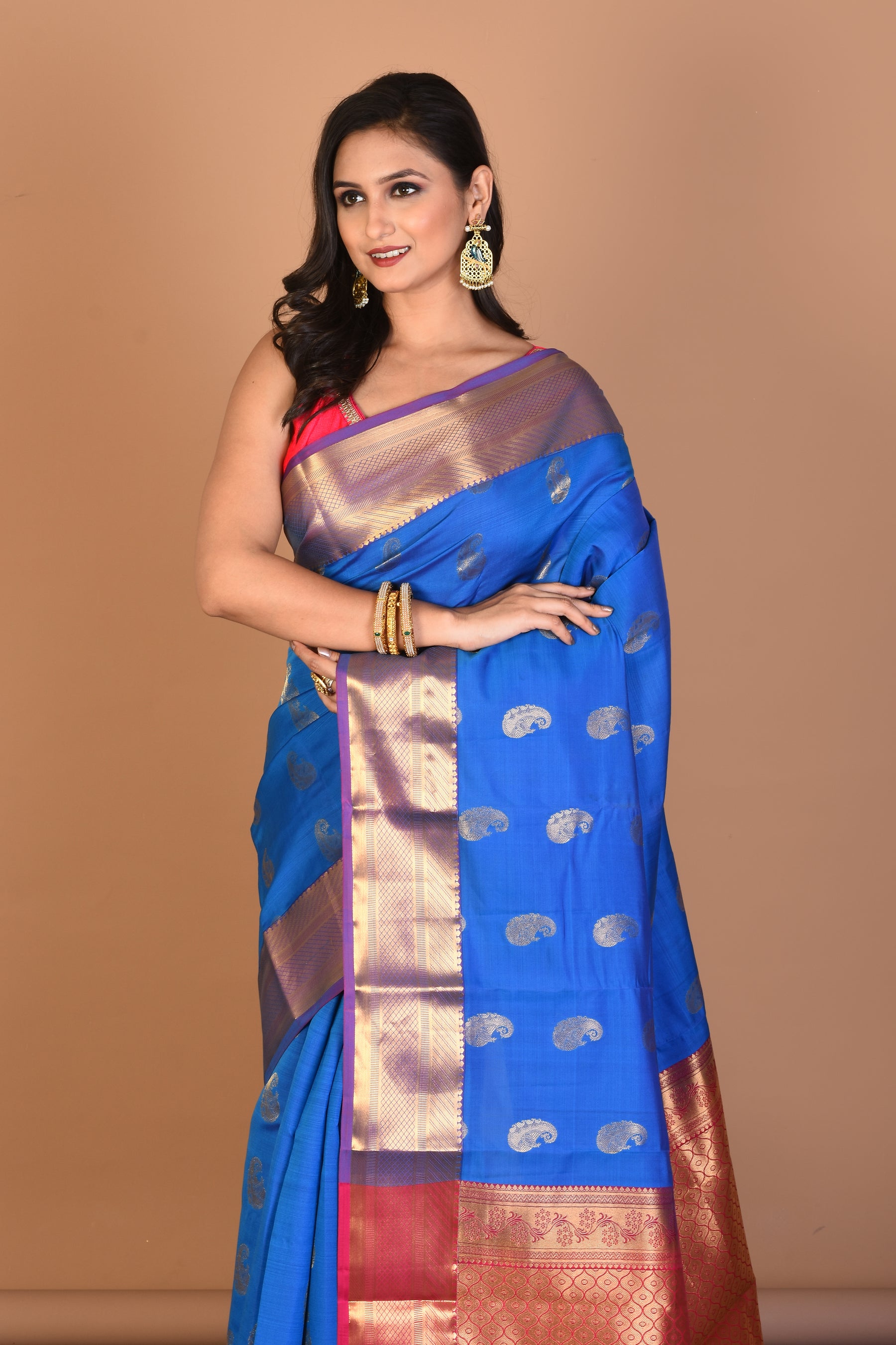 Firoza Blue Blended Kanjivaram Silk Saree with Blouse Piece - Keya Seth Exclusive