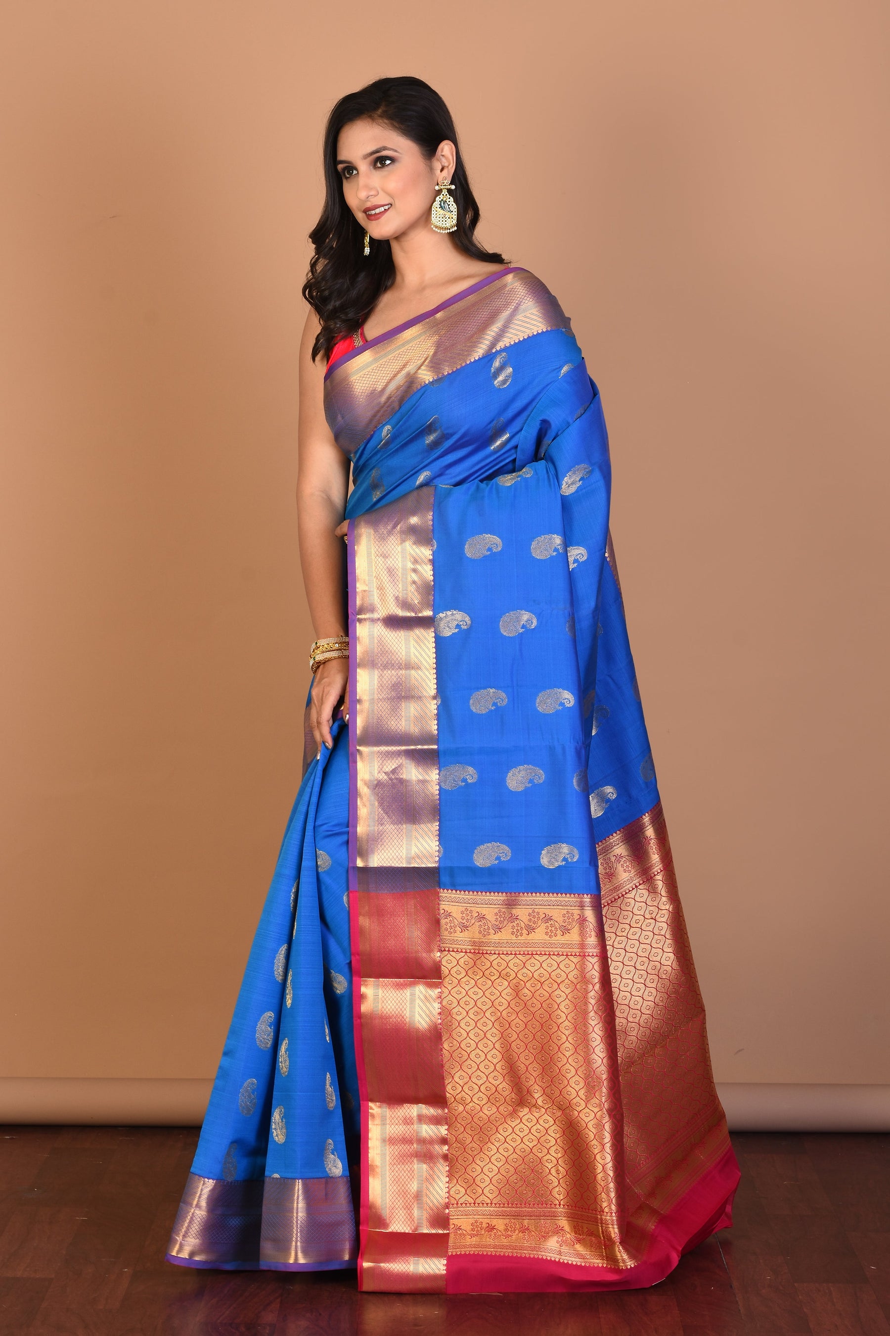 Firoza Blue Blended Kanjivaram Silk Saree with Blouse Piece - Keya Seth Exclusive