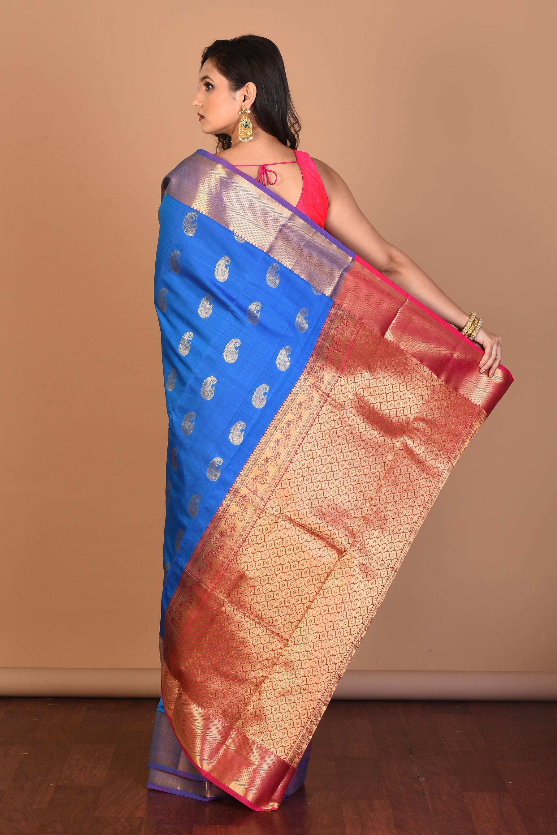 Firoza Blue Blended Kanjivaram Silk Saree with Blouse Piece - Keya Seth Exclusive