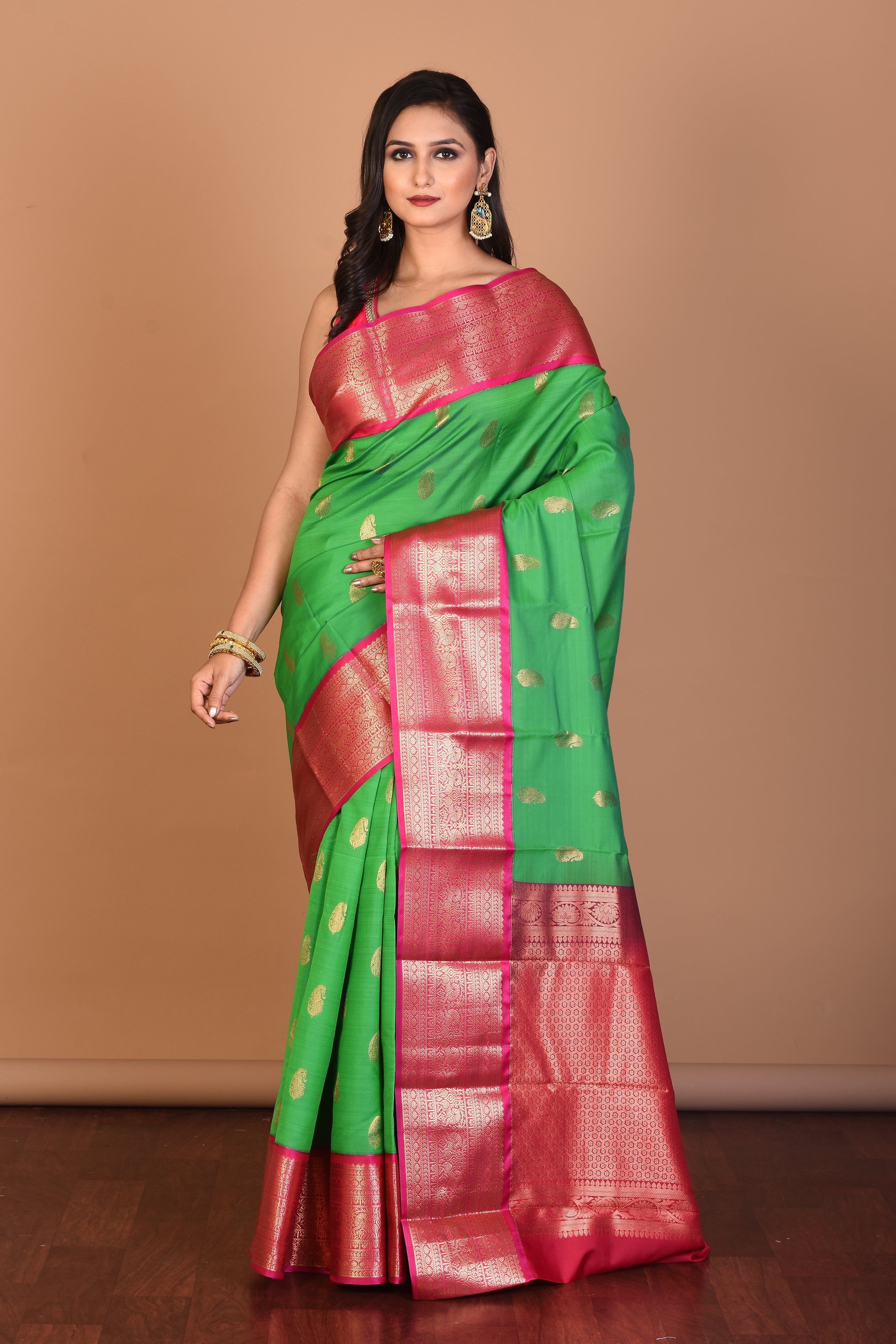 Green Blended Kanjivaram Silk Saree with Blouse Piece - Keya Seth Exclusive