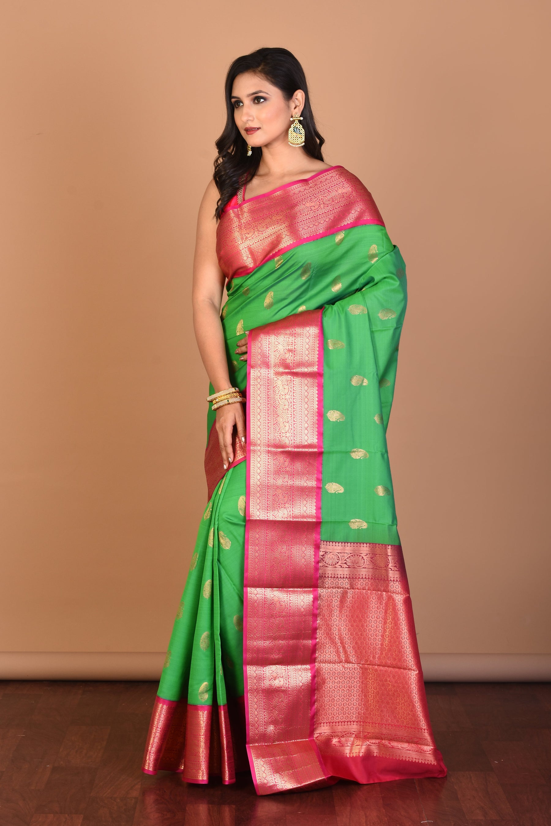 Green Blended Kanjivaram Silk Saree with Blouse Piece - Keya Seth Exclusive