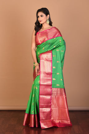 Green Blended Kanjivaram Silk Saree with Blouse Piece - Keya Seth Exclusive