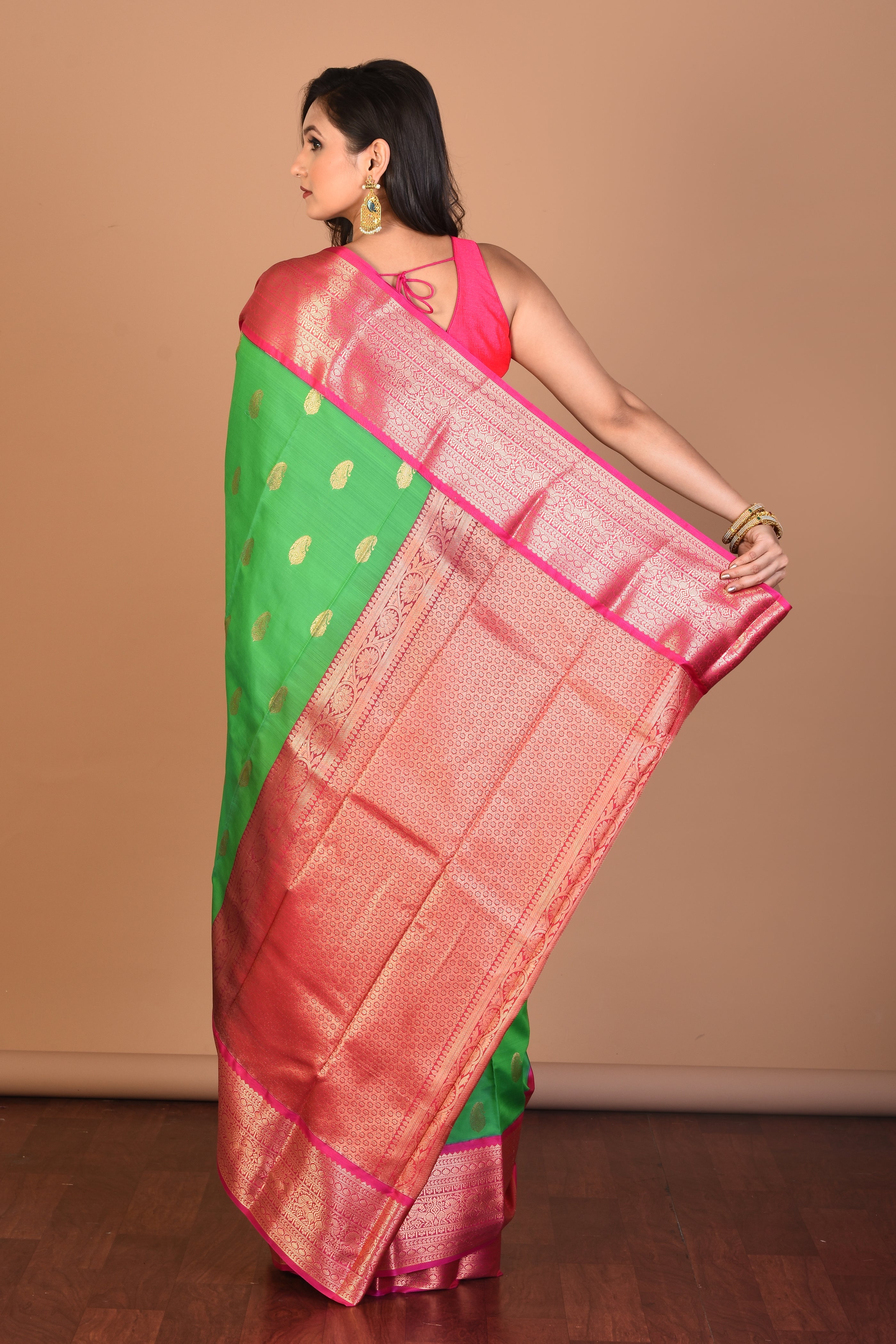 Green Blended Kanjivaram Silk Saree with Blouse Piece - Keya Seth Exclusive