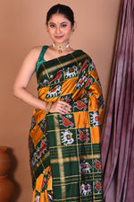 Load image into Gallery viewer, Checkered Green &amp; Yellow Pure Ikkat Saree - Keya Seth Exclusive
