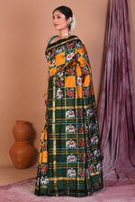 Load image into Gallery viewer, Checkered Green &amp; Yellow Pure Ikkat Saree - Keya Seth Exclusive
