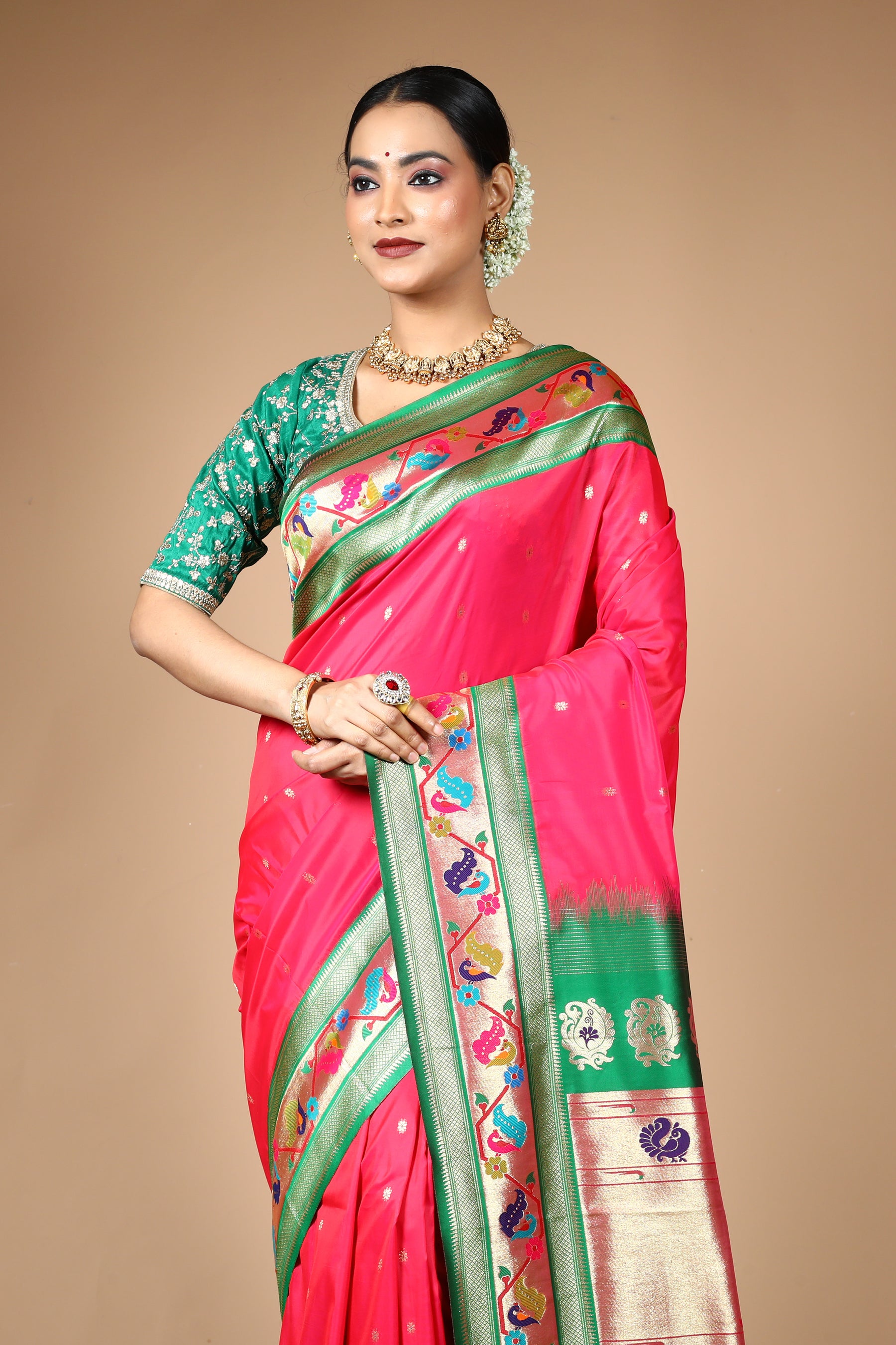 Pink Blended Art Silk Saree