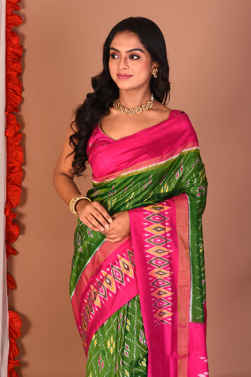 Green Pure Ikkat Silk Saree - Keya Seth Exclusive