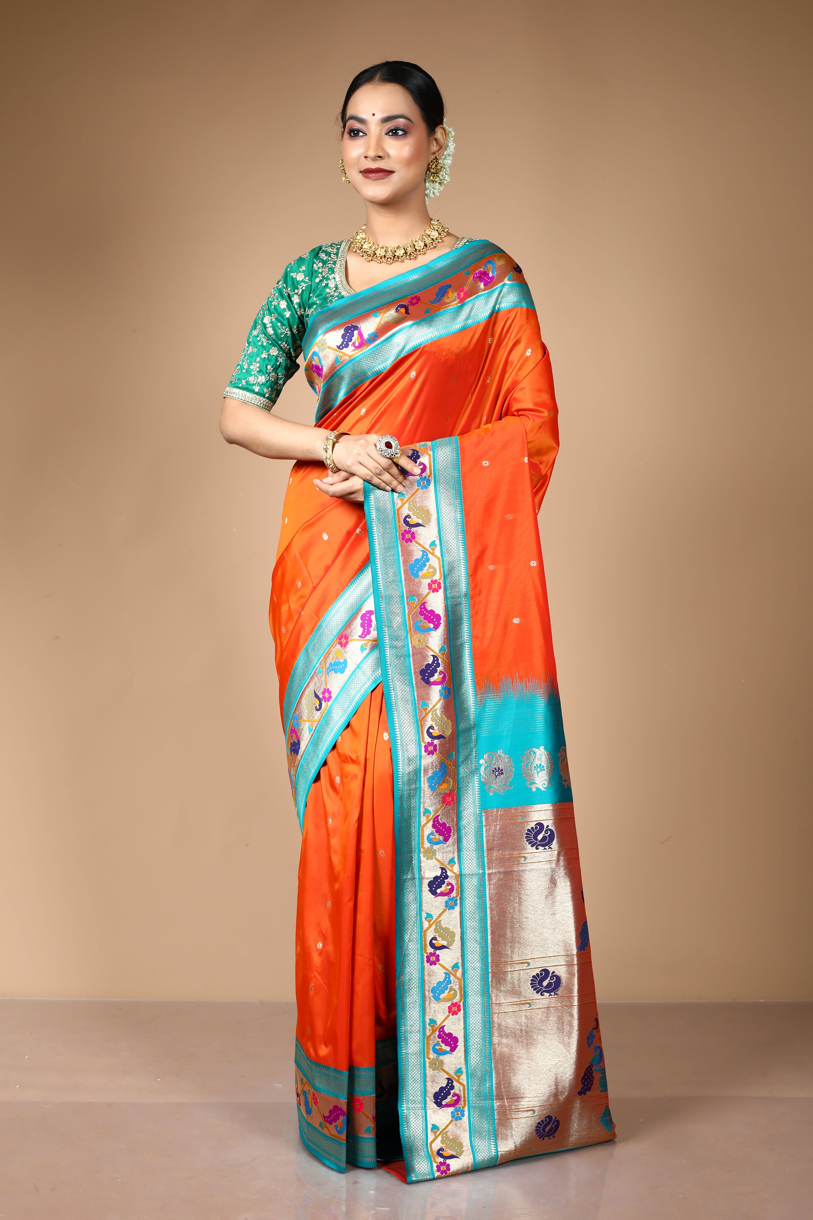 Orange Blended Art Silk Saree